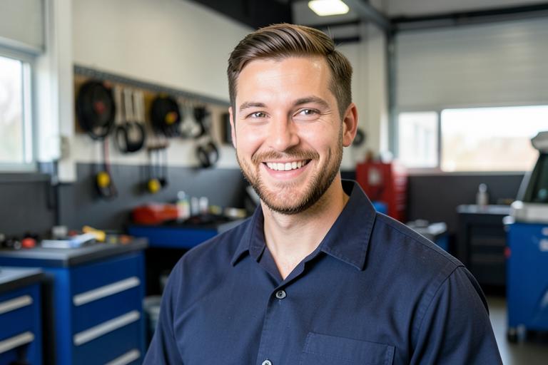 Michael, ASE-certified auto technician, in the service bay
